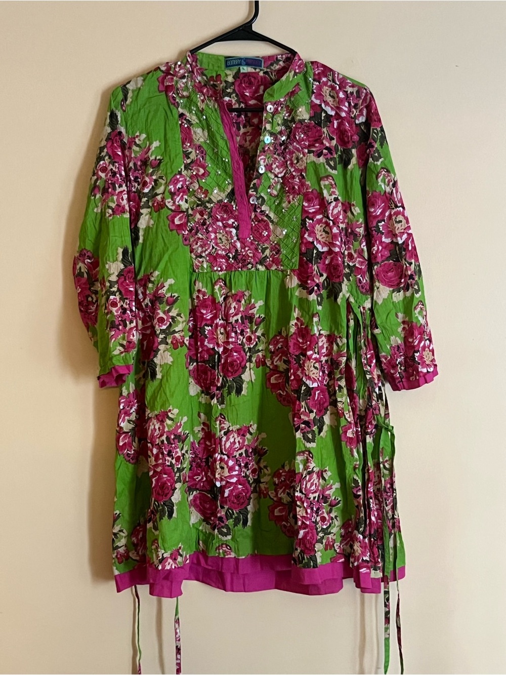 Boden Green & Fuchsia Floral Midi Dress